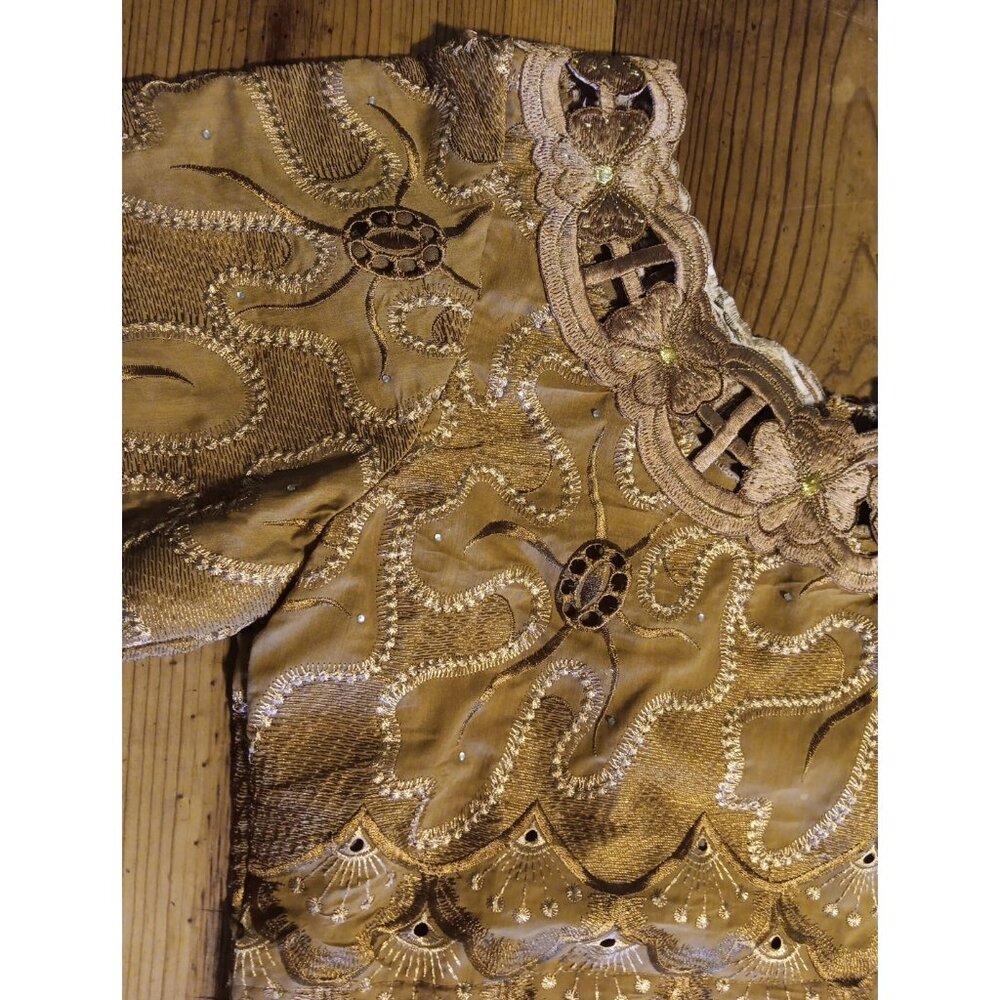 Jem Afrik Womens M 8 10 Dress 100% Cotton Tan Ethnic Cutout Floral Made In Ghana - Picture 2 of 9